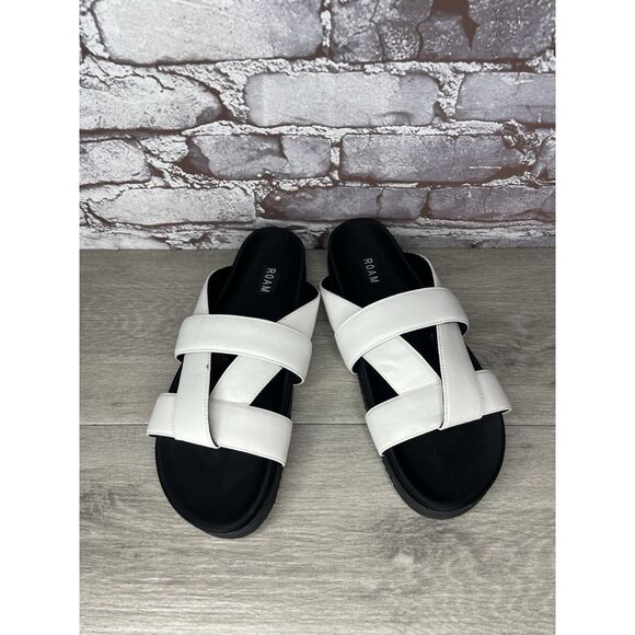 Roam White Leather Ribbon Open Toe Straps Slides Sandals Women Sz 41EU/10.5M US - Picture 10 of 16